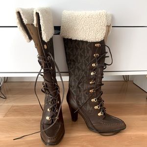 Michael Kors signature tie up lace boot with faux fur